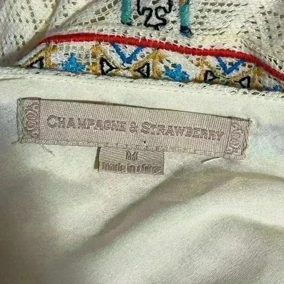 Champagne & Strawberry Sleeveless Embroidered Ivory Dress Size Medium - Picture 10 of 14